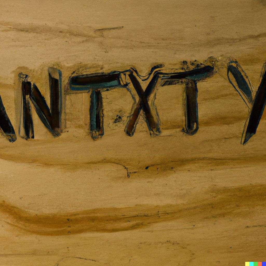 a representation of anxiety, pyrography on a piece of wood
